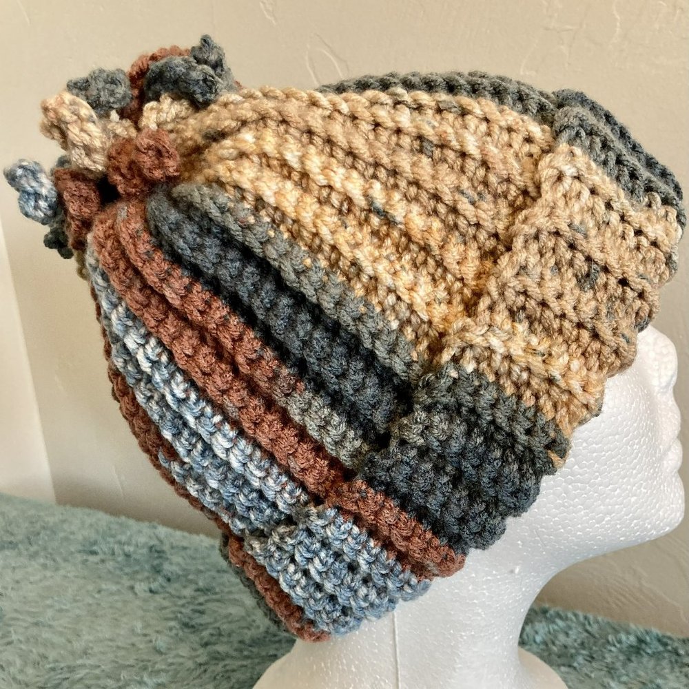 Adorable adult Beanie with Fringe! Color: Lakefront